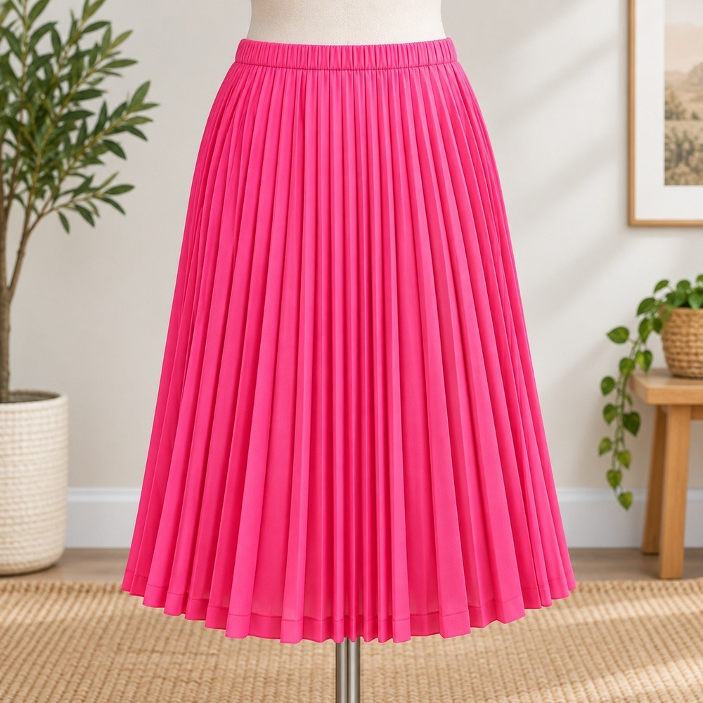 Dennis by Dennis Basso Pleated Midi Skirt Womens 2X Pink Elastic Waist Accordion